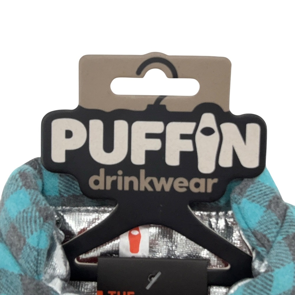Puffin Drinkwear Flannel Plaid Shirt Can Cooler Cozy Fits 12oz 16oz Cans NWT - Picture 7 of 14